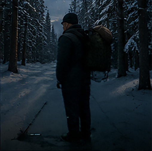 A hiker on a snowy Canadian forest trail