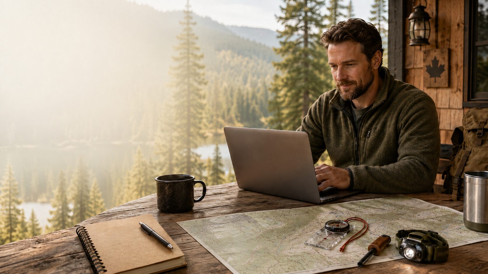Online learning materials on a laptop with a forest backdrop